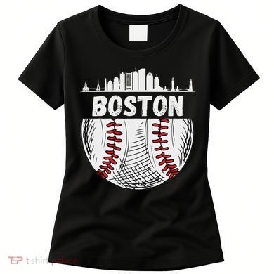 Vintage Boston Baseball Skyline Boston Baseball Graphic Women's T-Shirt