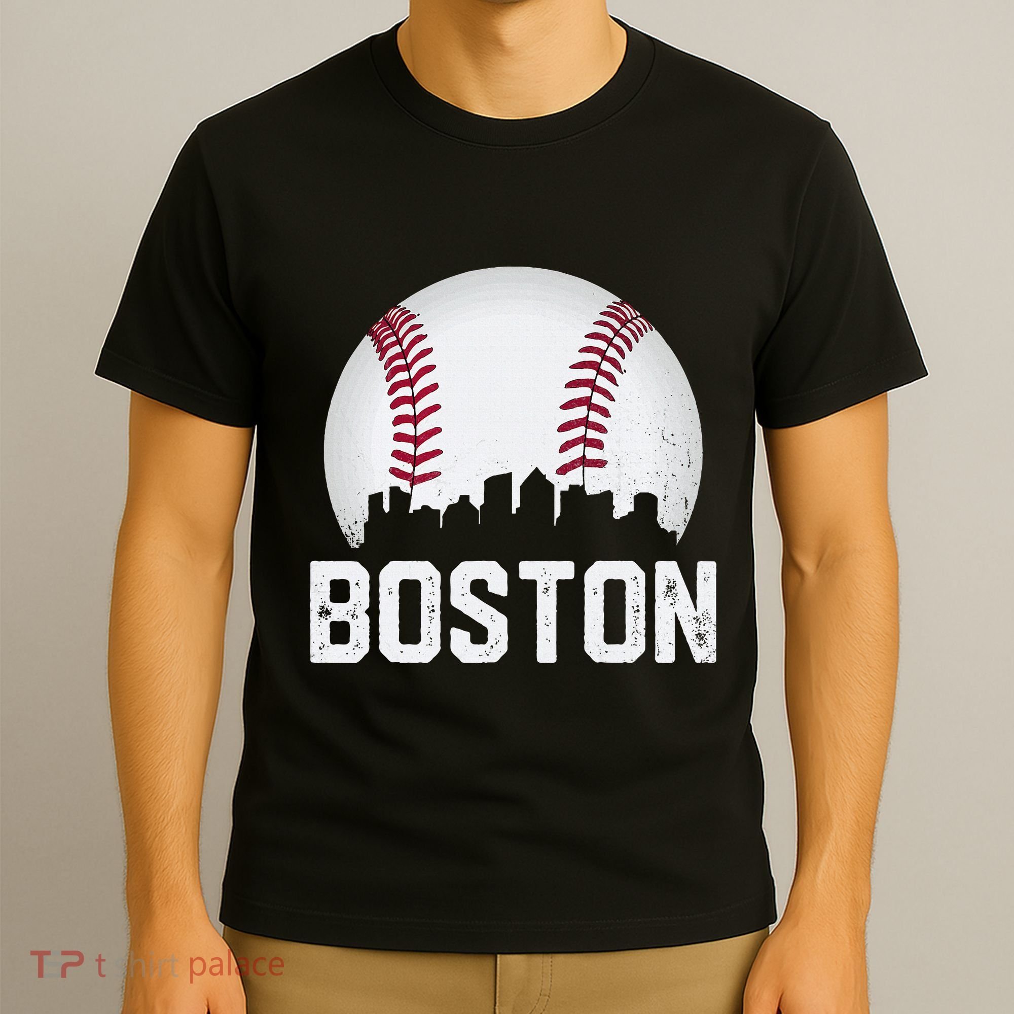 Vintage Boston City Skyline Baseball Game Day Fan T-Shirt