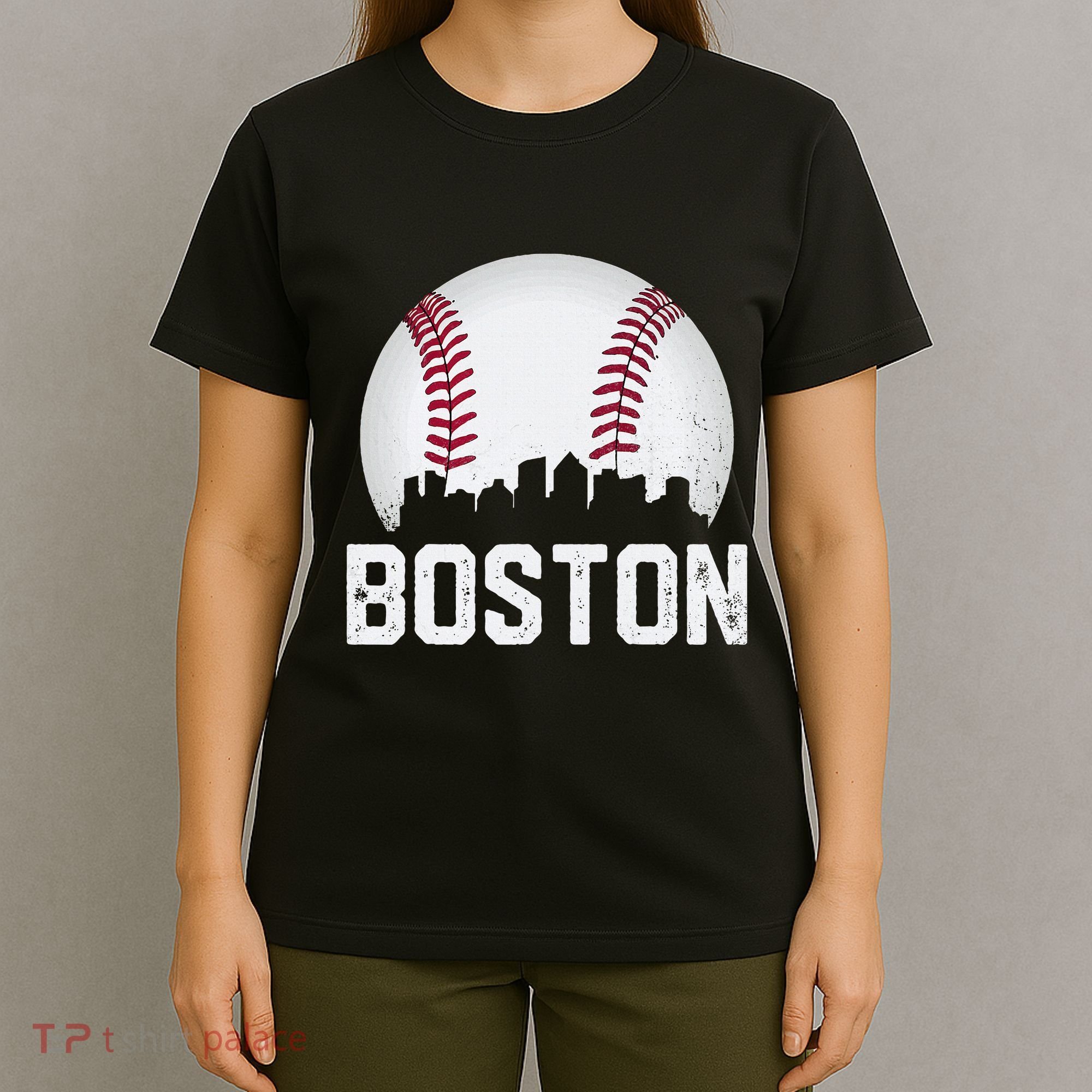 Vintage Boston City Skyline Baseball Game Day Fan T-Shirt