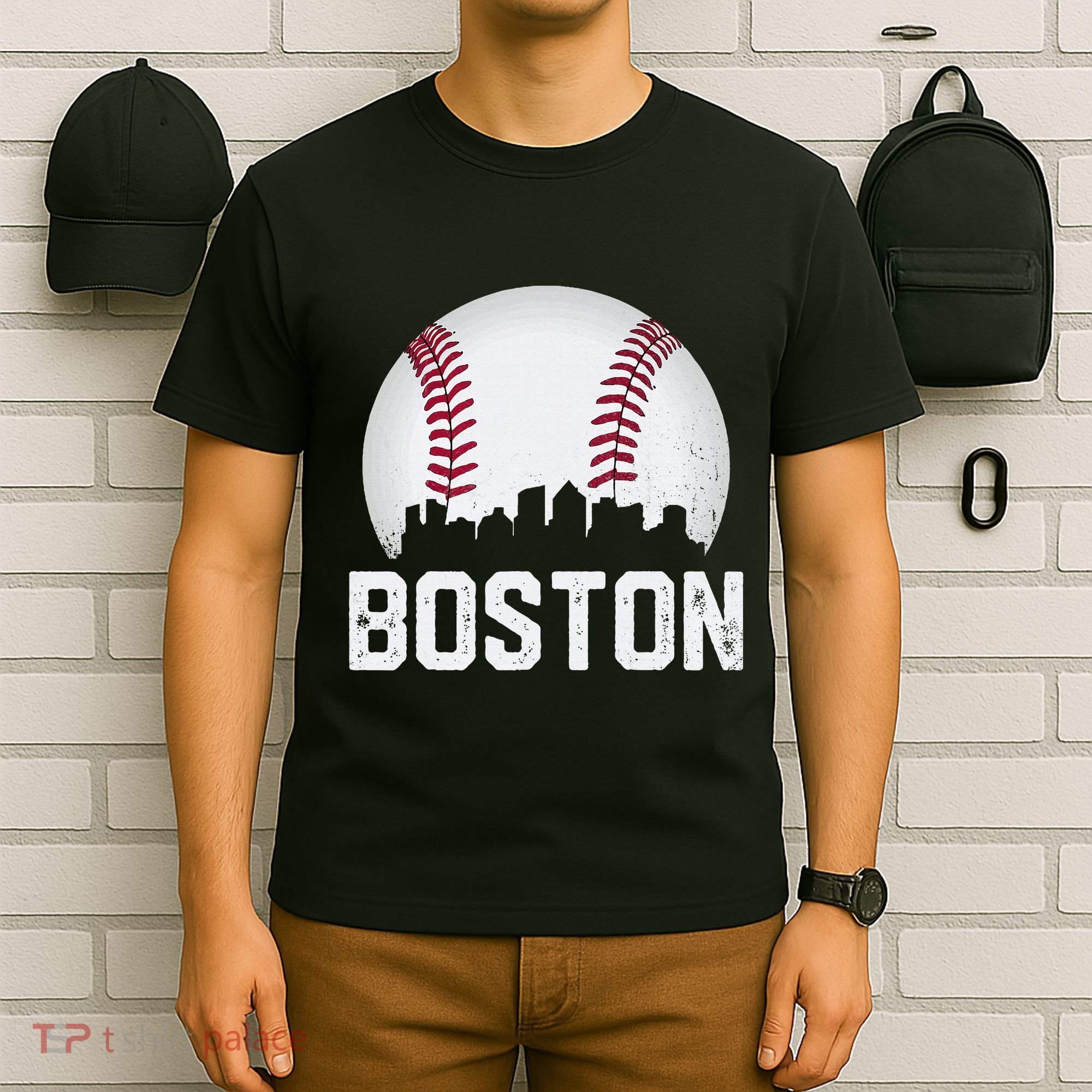 Vintage Boston City Skyline Baseball Game Day Fan T-Shirt