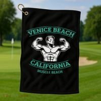 Venice Beach California Bodybuilder Golf Towel thumb 1