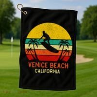 Venice Beach California Sunset Golf Towel thumb 1