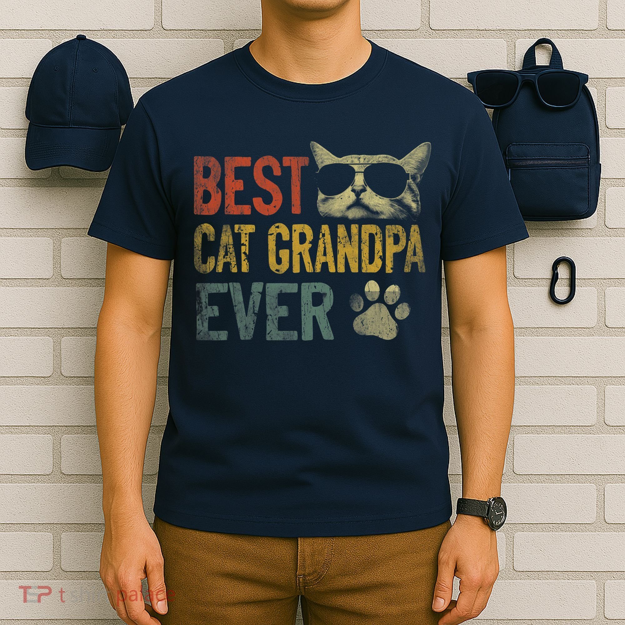 Vintage Best Cat Grandpa Ever Shirt Cat Grandpa Father's Day T-Shirt
