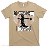 Vintage Baseball Catcher Funny Go Ahead Run I Dare You T-Shirt thumb 0