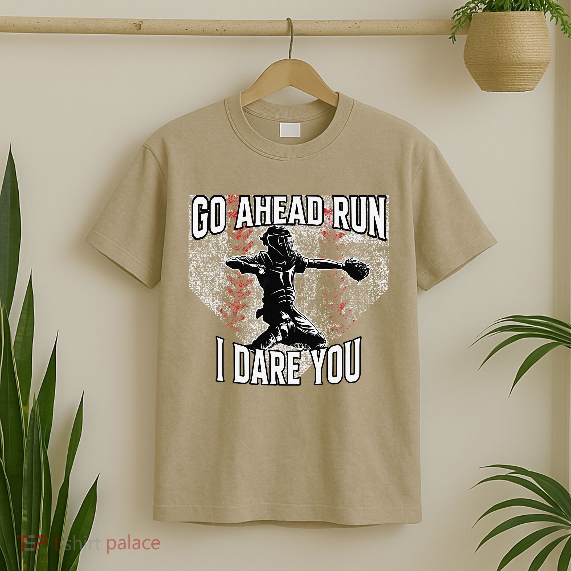 Vintage Baseball Catcher Funny Go Ahead Run I Dare You T-Shirt