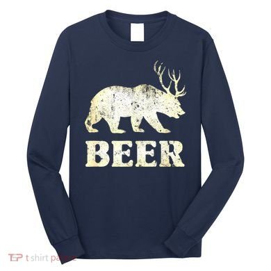 Vintage Bear Deer Funny Beer Long Sleeve Shirt