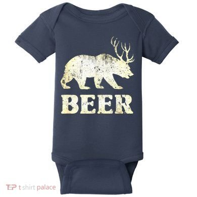 Vintage Bear Deer Funny Beer Baby Bodysuit