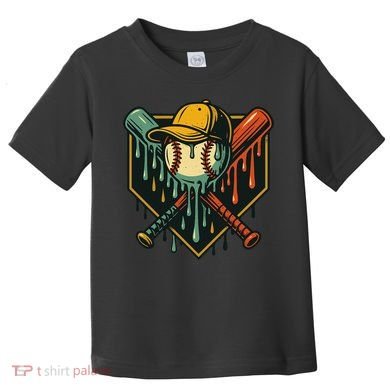 Vintage Baseball Drip Ice Cream Bat Home Plate Toddler T-Shirt