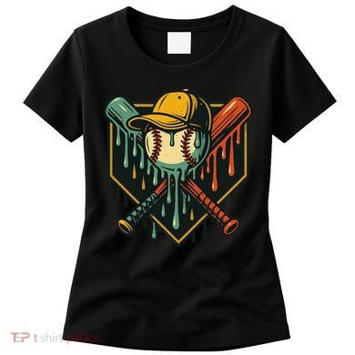 Vintage Baseball Drip Ice Cream Bat Home Plate Women's T-Shirt
