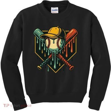 Vintage Baseball Drip Ice Cream Bat Home Plate Kids Sweatshirt