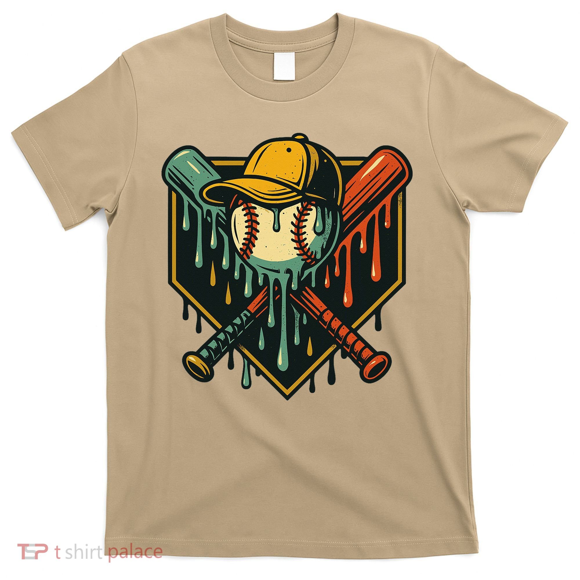 Vintage Baseball Drip Ice Cream Bat Home Plate T-Shirt