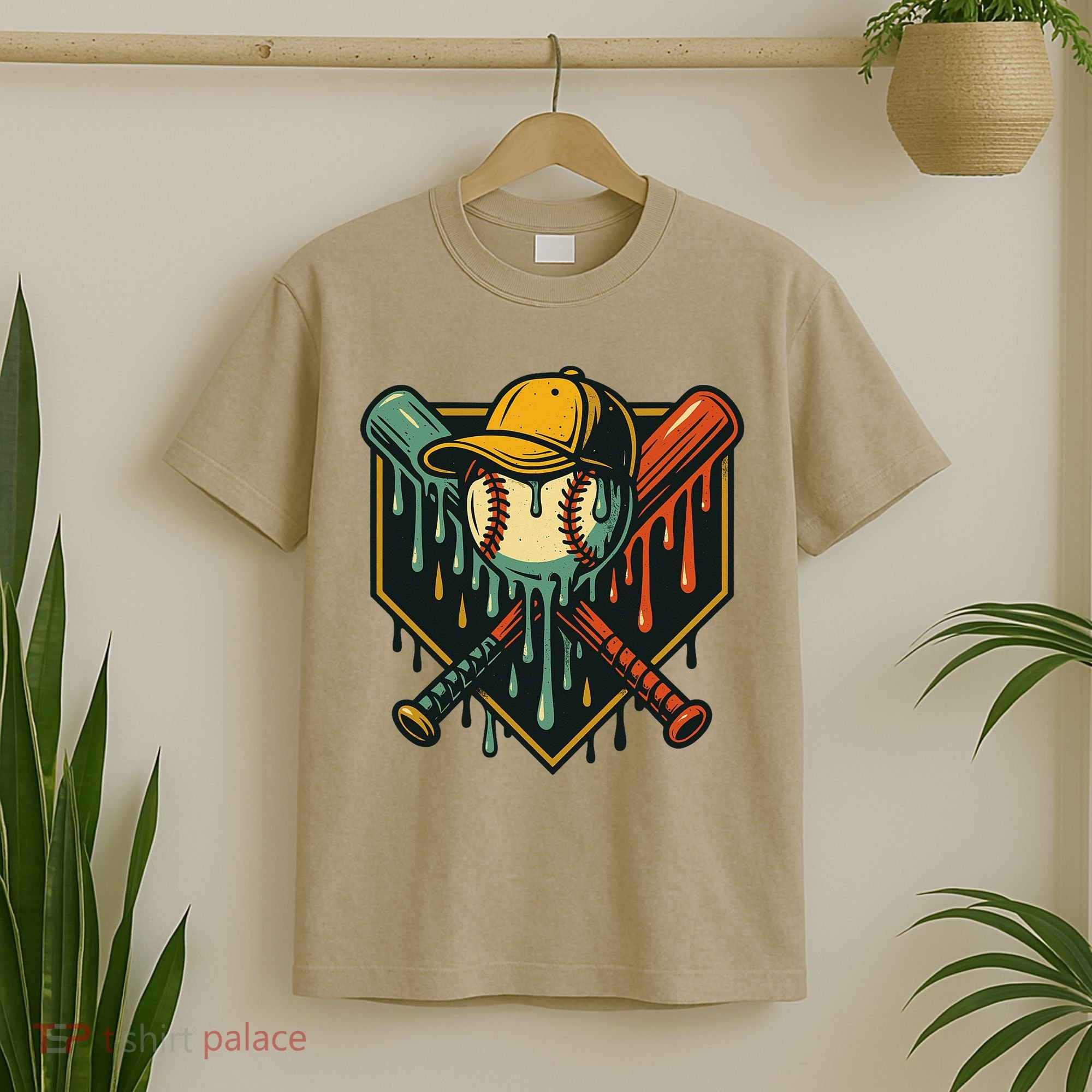 Vintage Baseball Drip Ice Cream Bat Home Plate T-Shirt