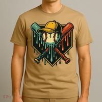 Vintage Baseball Drip Ice Cream Bat Home Plate T-Shirt thumb 3
