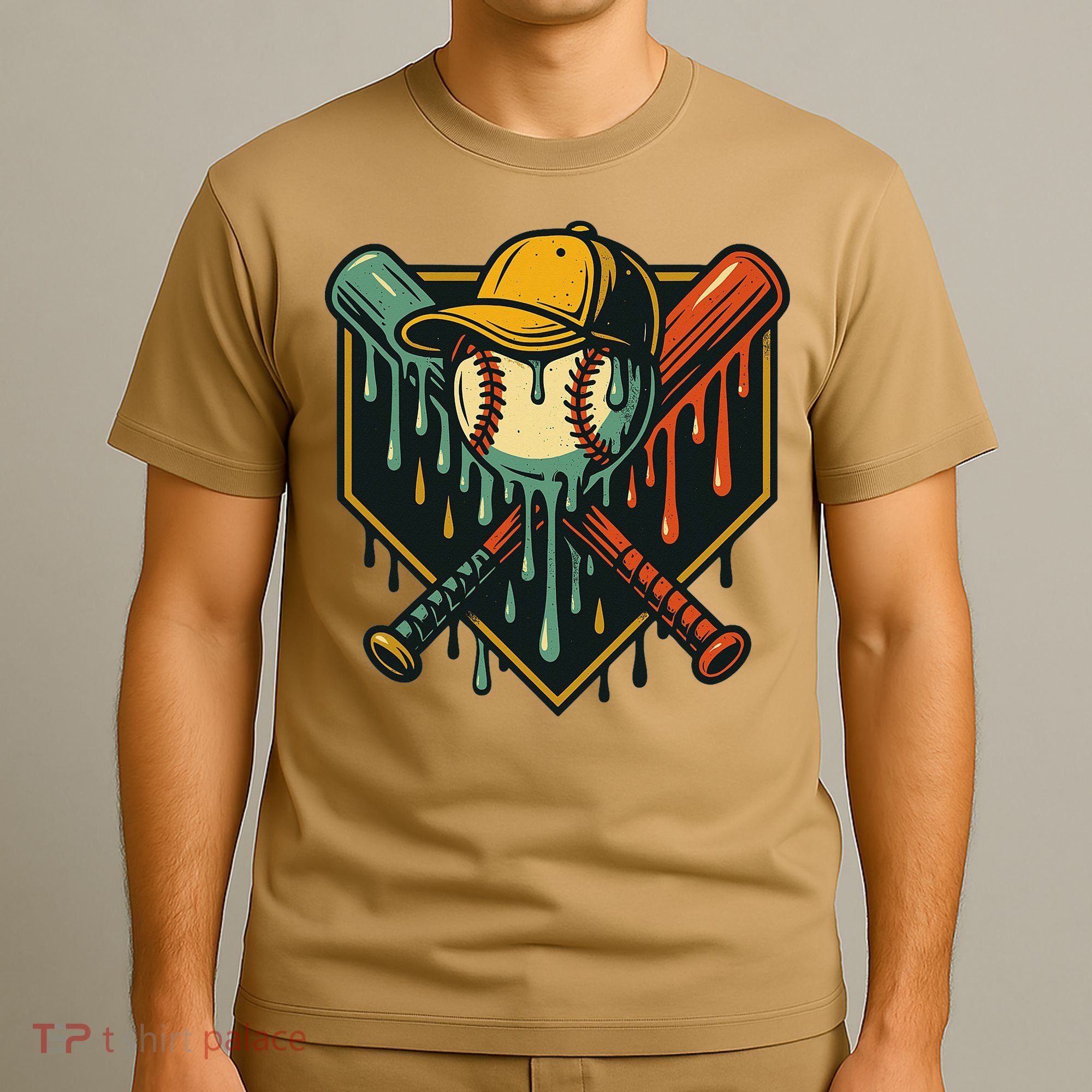 Vintage Baseball Drip Ice Cream Bat Home Plate T-Shirt