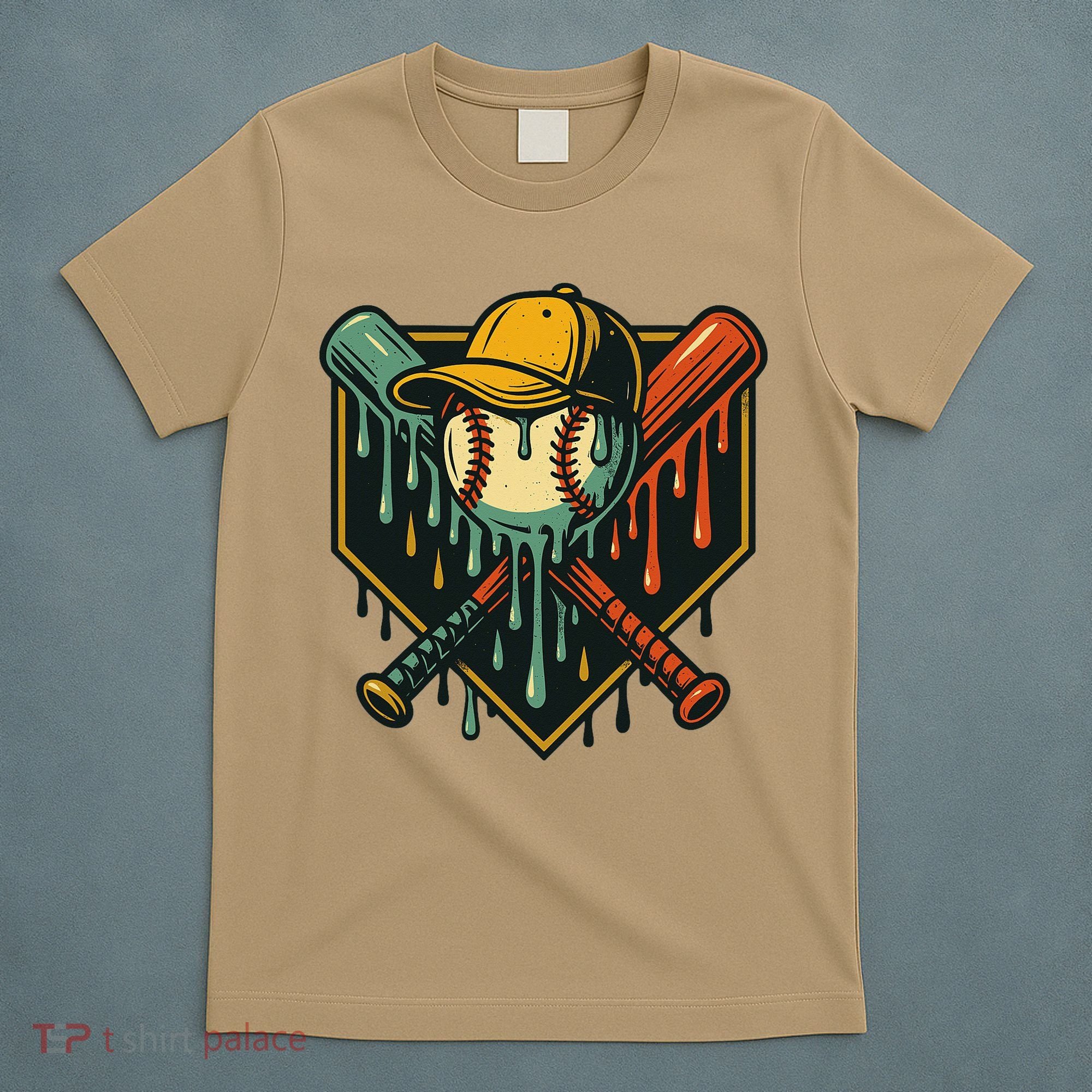 Vintage Baseball Drip Ice Cream Bat Home Plate T-Shirt