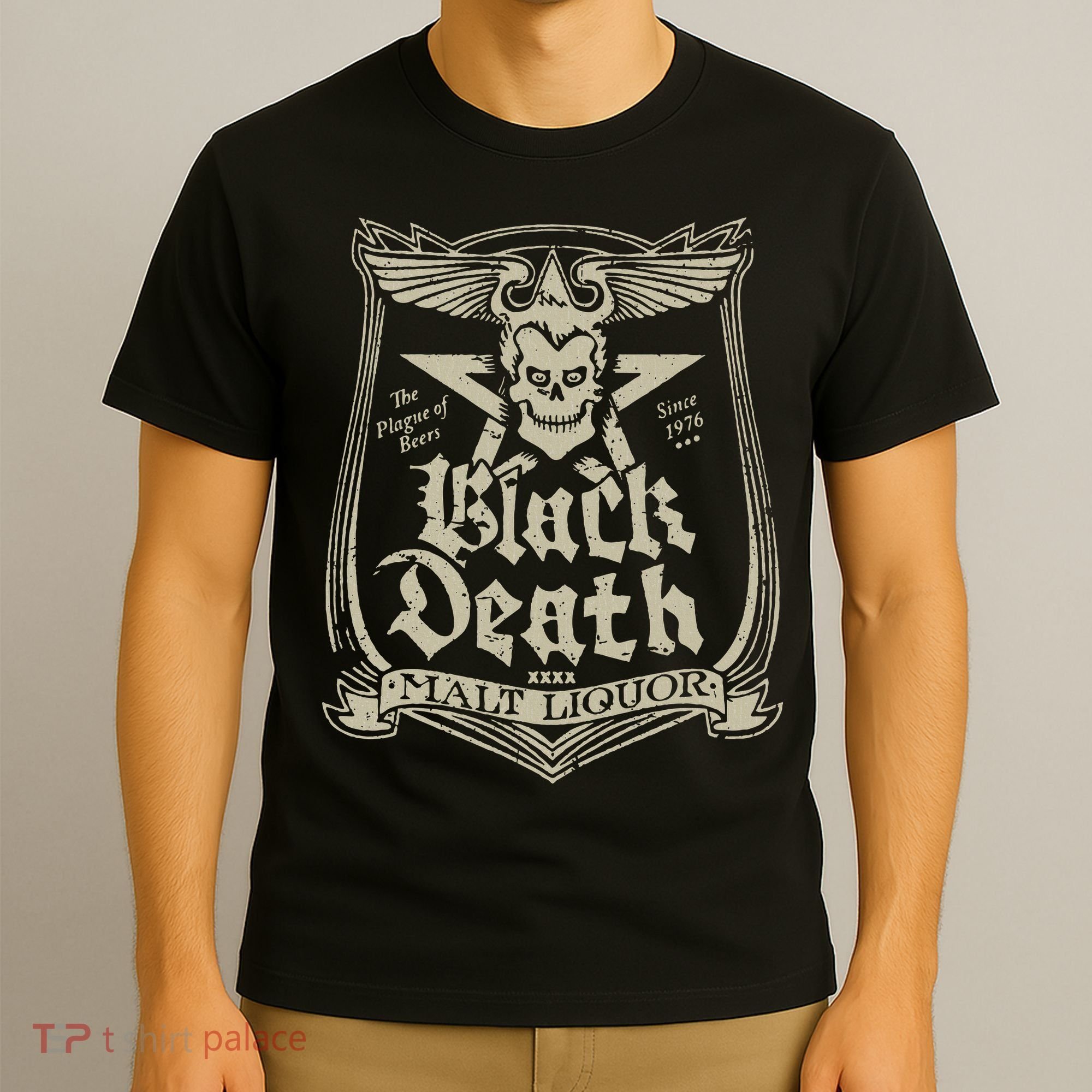 Vintage Black Death 70s Skull Malt Liquor T-Shirt