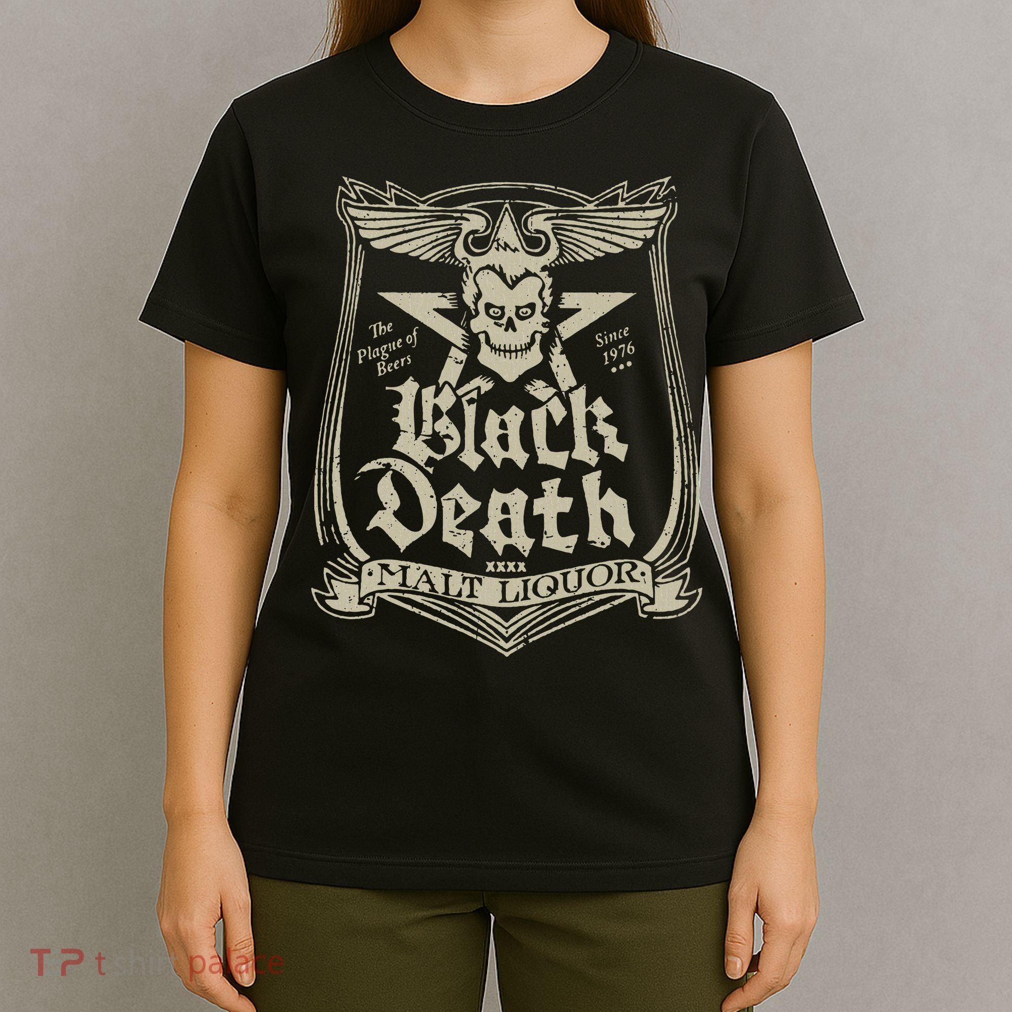Vintage Black Death 70s Skull Malt Liquor T-Shirt