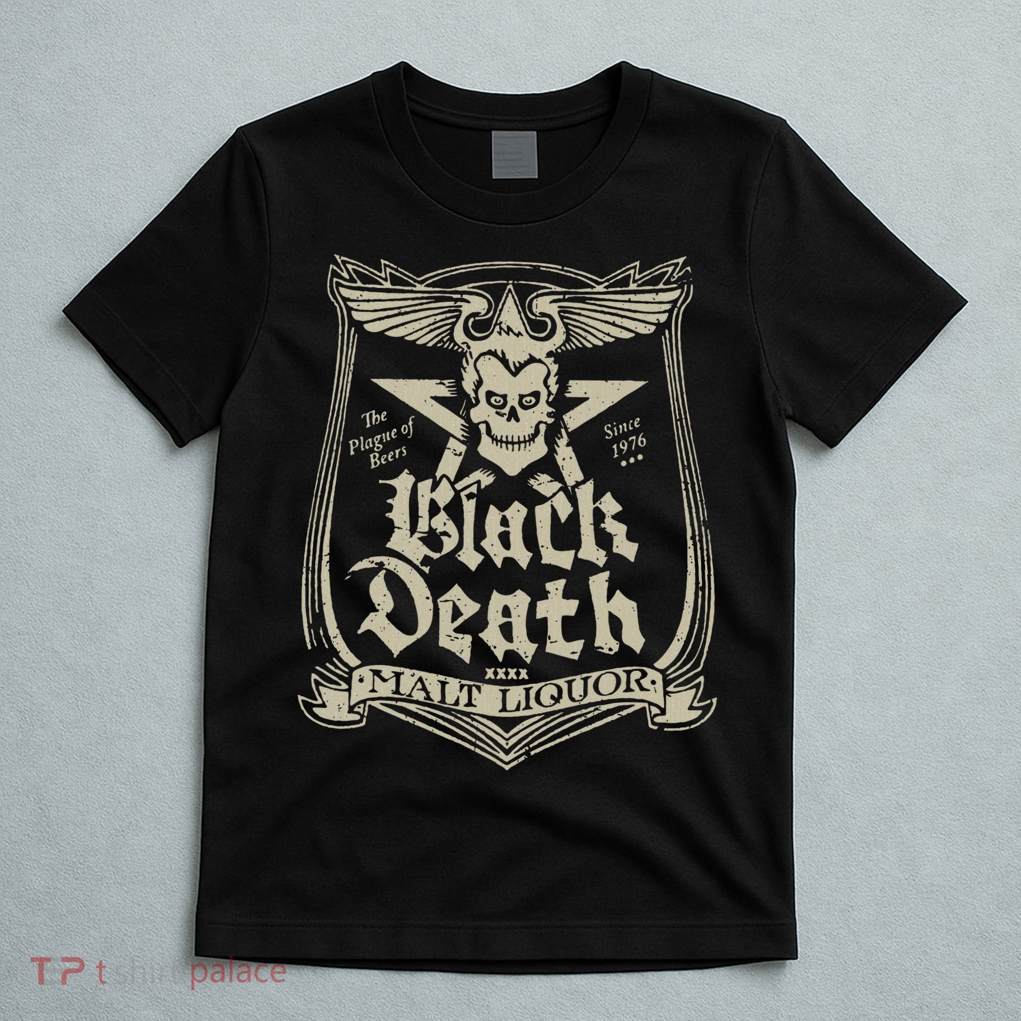 Vintage Black Death 70s Skull Malt Liquor T-Shirt