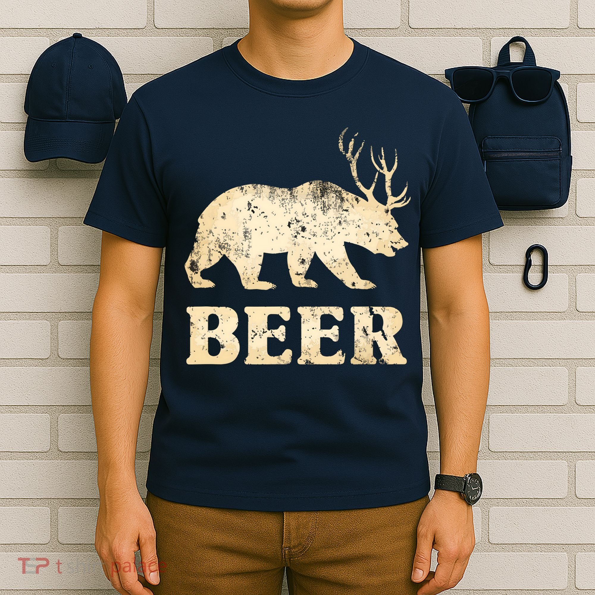 Vintage Bear Deer Funny Beer T-Shirt