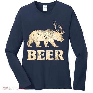 Vintage Bear Deer Funny Beer Women's Long Sleeve Shirt