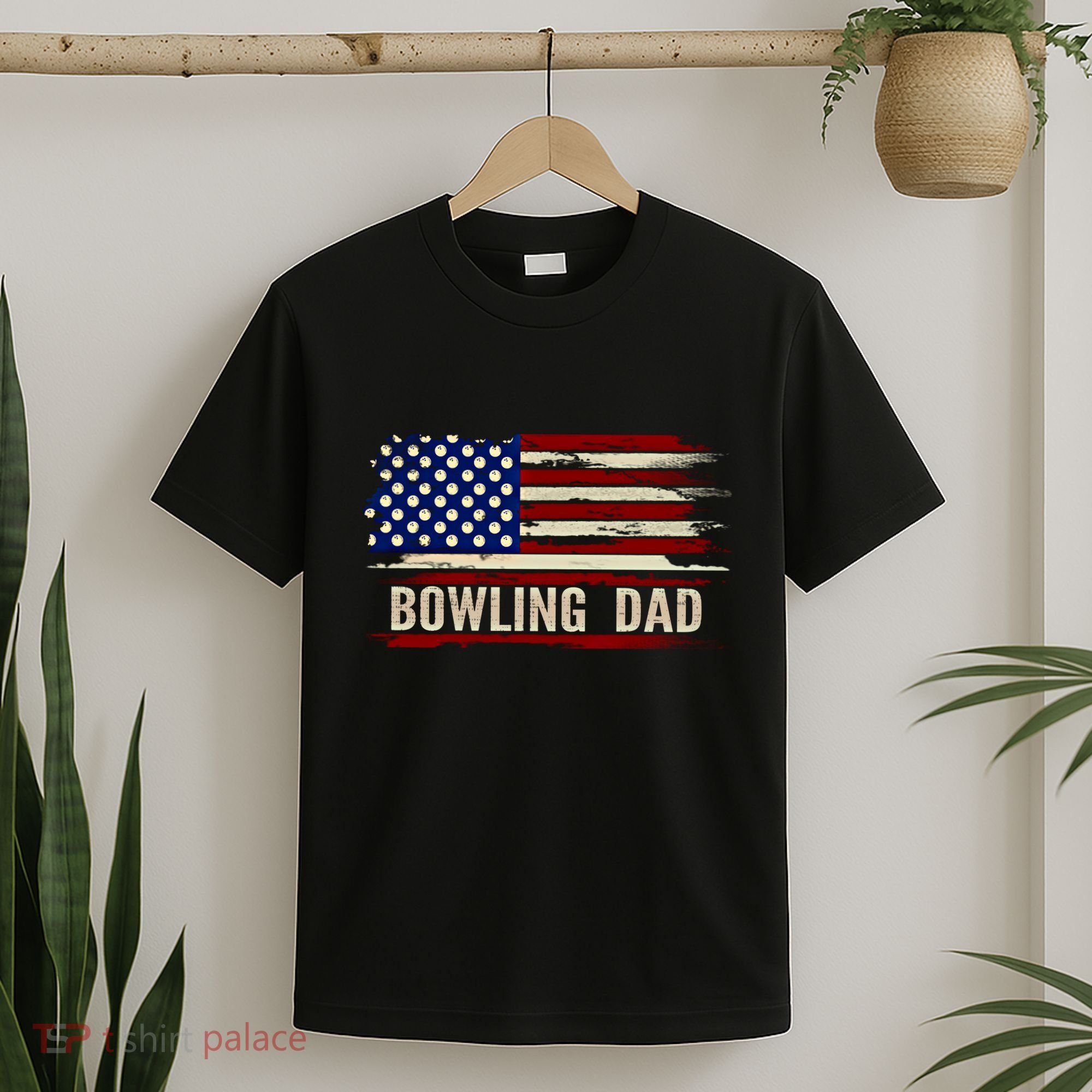 Vintage Bowling Dad American Usa Flag Bowler/Bowl Gift T-Shirt