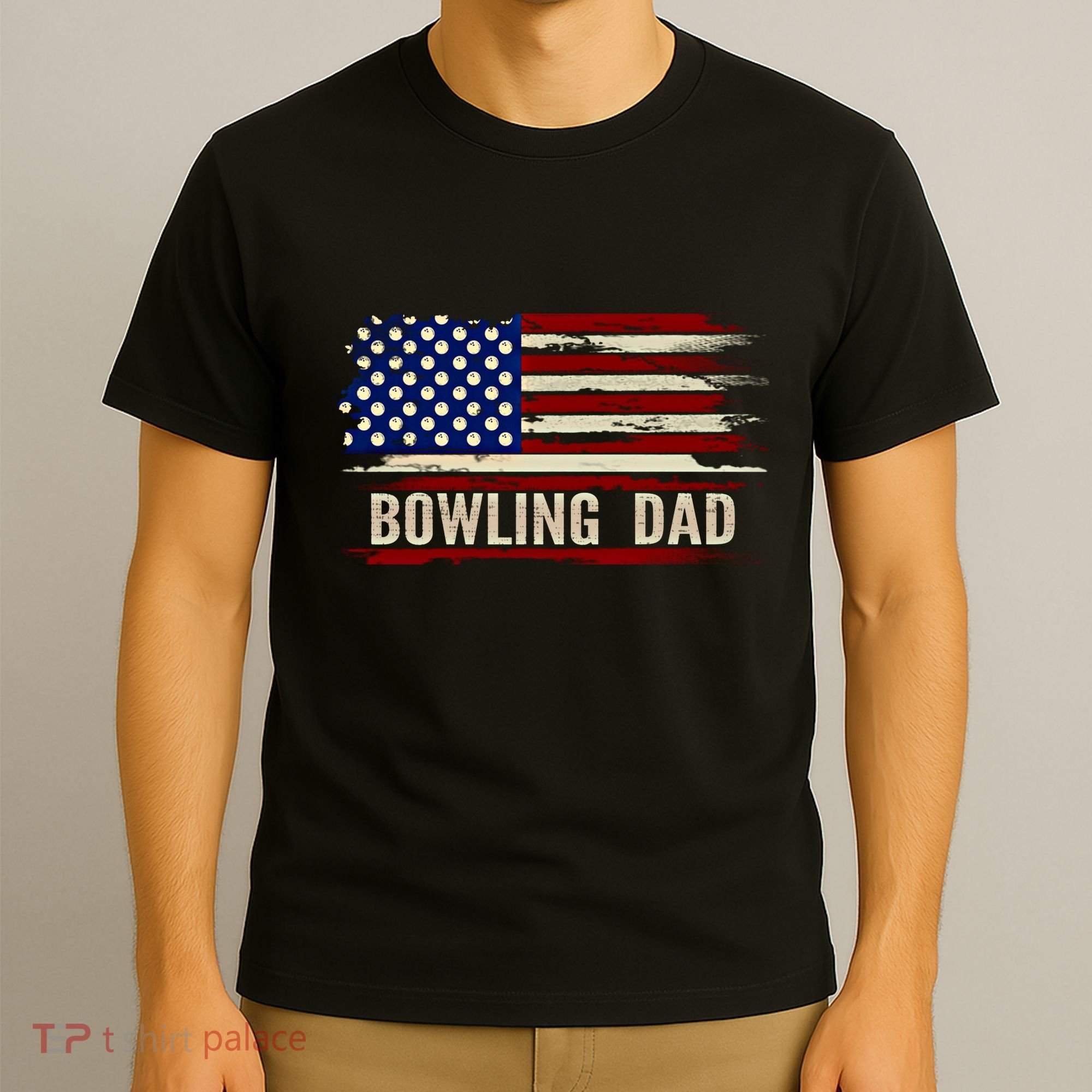 Vintage Bowling Dad American Usa Flag Bowler/Bowl Gift T-Shirt
