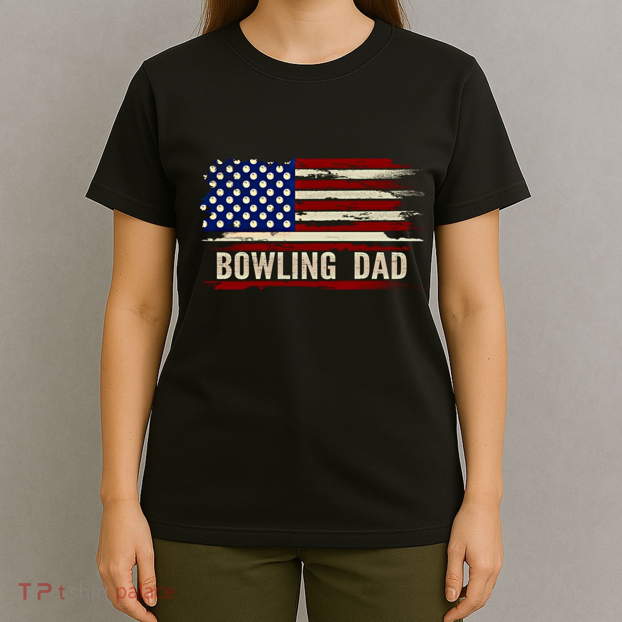 Vintage Bowling Dad American Usa Flag Bowler/Bowl Gift T-Shirt