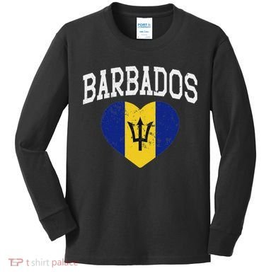 Vintage Barbados Flag Retrothrowback Athletic Kids Long Sleeve Shirt