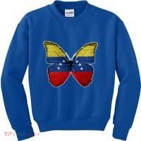 Venezuela Butterfly Flag Pride Venezuelan Flag Roots Funny Gift Kids Sweatshirt thumb 0