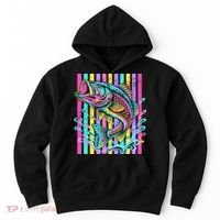 Vibrant Bass Fish Striped Retro Summer Beach Fishing Hoodie thumb 0