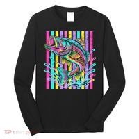 Vibrant Bass Fish Striped Retro Summer Beach Fishing Long Sleeve Shirt thumb 0