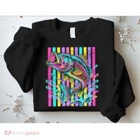 Vibrant Bass Fish Striped Retro Summer Beach Fishing Sweatshirt thumb 2