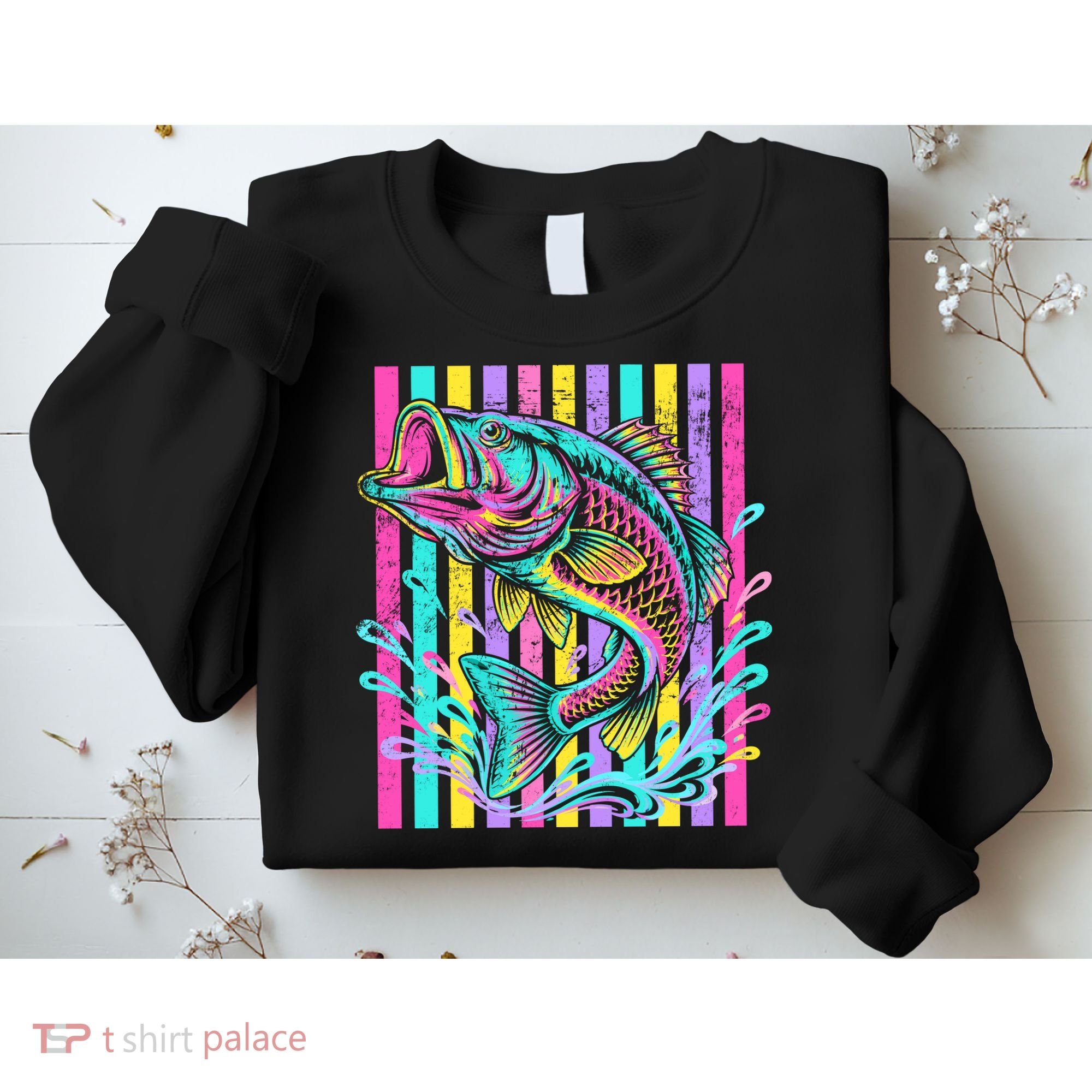 Vibrant Bass Fish Striped Retro Summer Beach Fishing Sweatshirt