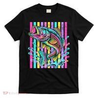 Vibrant Bass Fish Striped Retro Summer Beach Fishing T-Shirt thumb 0