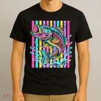Vibrant Bass Fish Striped Retro Summer Beach Fishing T-Shirt thumb 3