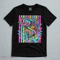 Vibrant Bass Fish Striped Retro Summer Beach Fishing T-Shirt thumb 5