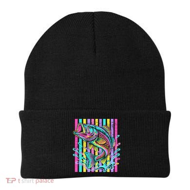 Vibrant Bass Fish Striped Retro Summer Beach Fishing Beanie