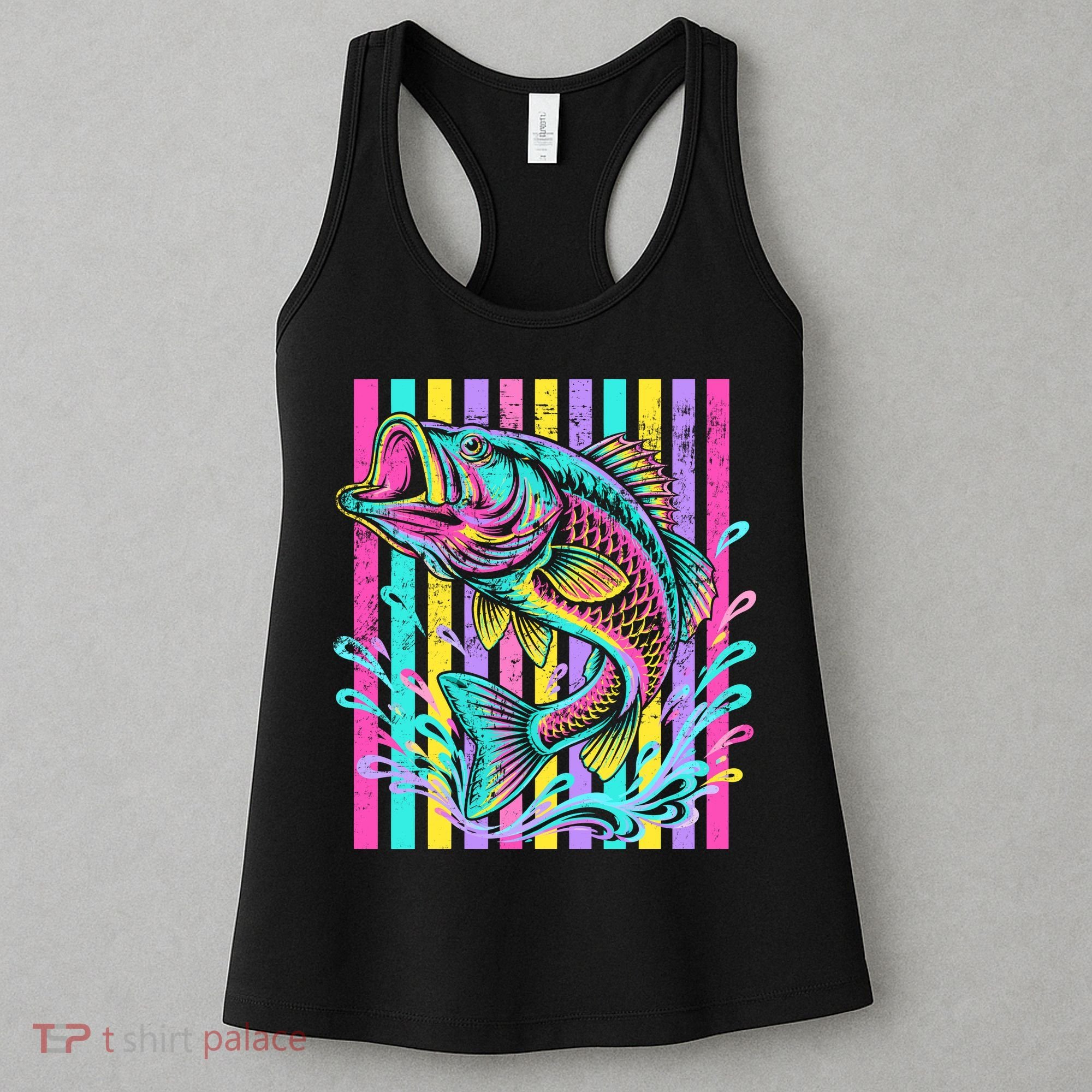 Vibrant Bass Fish Striped Retro Summer Beach Fishing Women's Tank Top