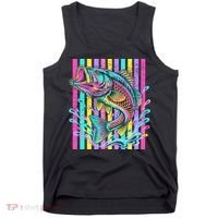 Vibrant Bass Fish Striped Retro Summer Beach Fishing Tank Top thumb 0