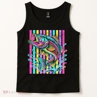 Vibrant Bass Fish Striped Retro Summer Beach Fishing Tank Top thumb 2