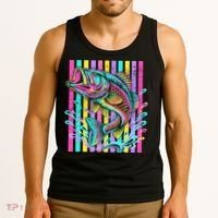 Vibrant Bass Fish Striped Retro Summer Beach Fishing Tank Top thumb 3