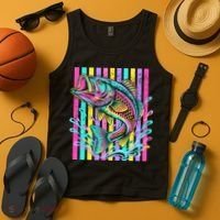 Vibrant Bass Fish Striped Retro Summer Beach Fishing Tank Top thumb 4