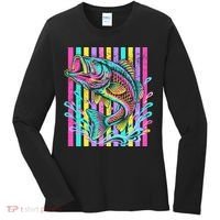 Vibrant Bass Fish Striped Retro Summer Beach Fishing Women's Long Sleeve Shirt thumb 0