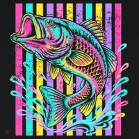 Vibrant Bass Fish Striped Retro Summer Beach Fishing Women's Long Sleeve Shirt thumb 2