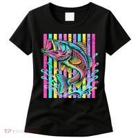 Vibrant Bass Fish Striped Retro Summer Beach Fishing Women's T-Shirt thumb 0