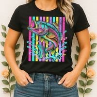 Vibrant Bass Fish Striped Retro Summer Beach Fishing Women's T-Shirt thumb 2