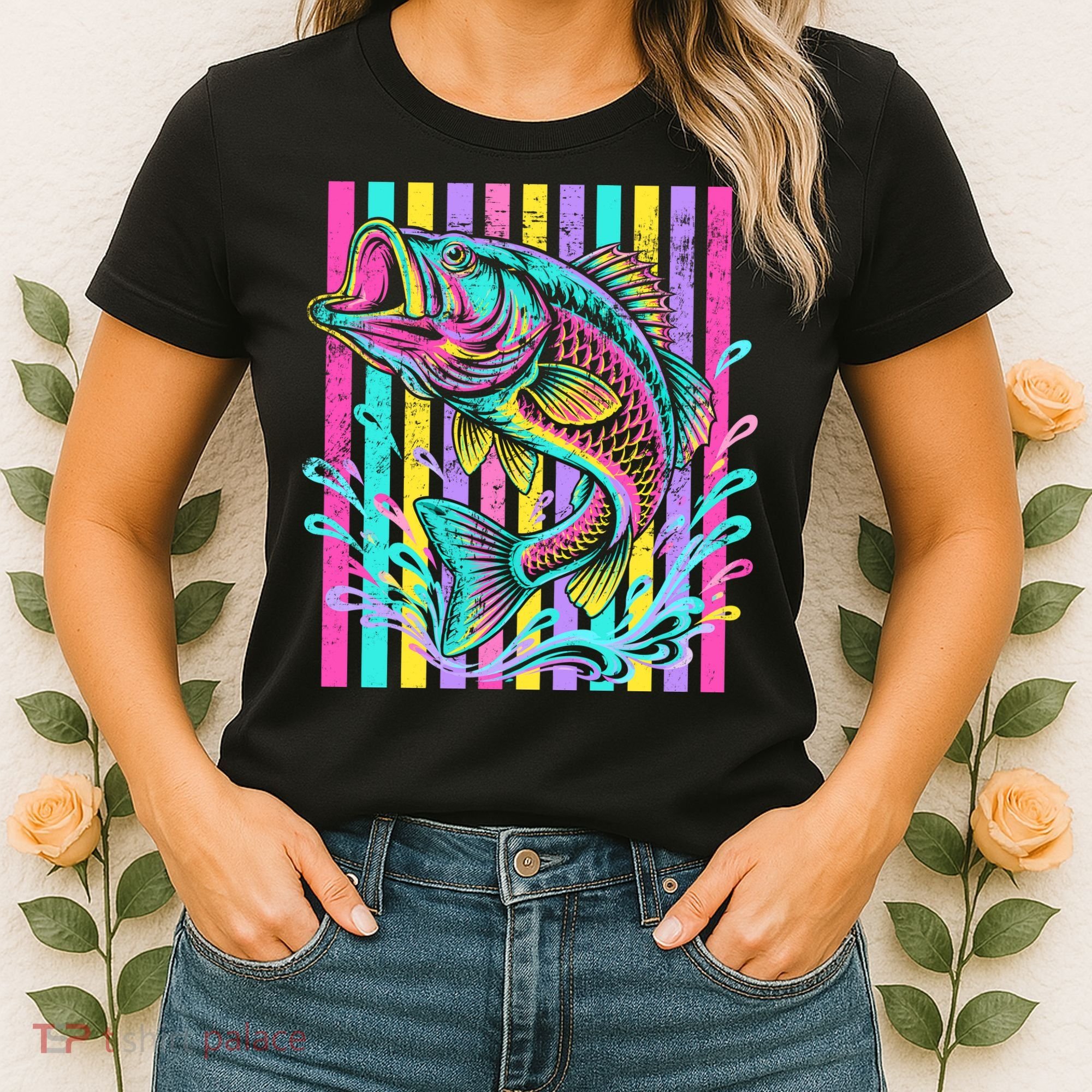 Vibrant Bass Fish Striped Retro Summer Beach Fishing Women's T-Shirt