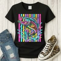 Vibrant Bass Fish Striped Retro Summer Beach Fishing Women's T-Shirt thumb 3