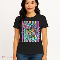 Vibrant Bass Fish Striped Retro Summer Beach Fishing Women's T-Shirt thumb 4