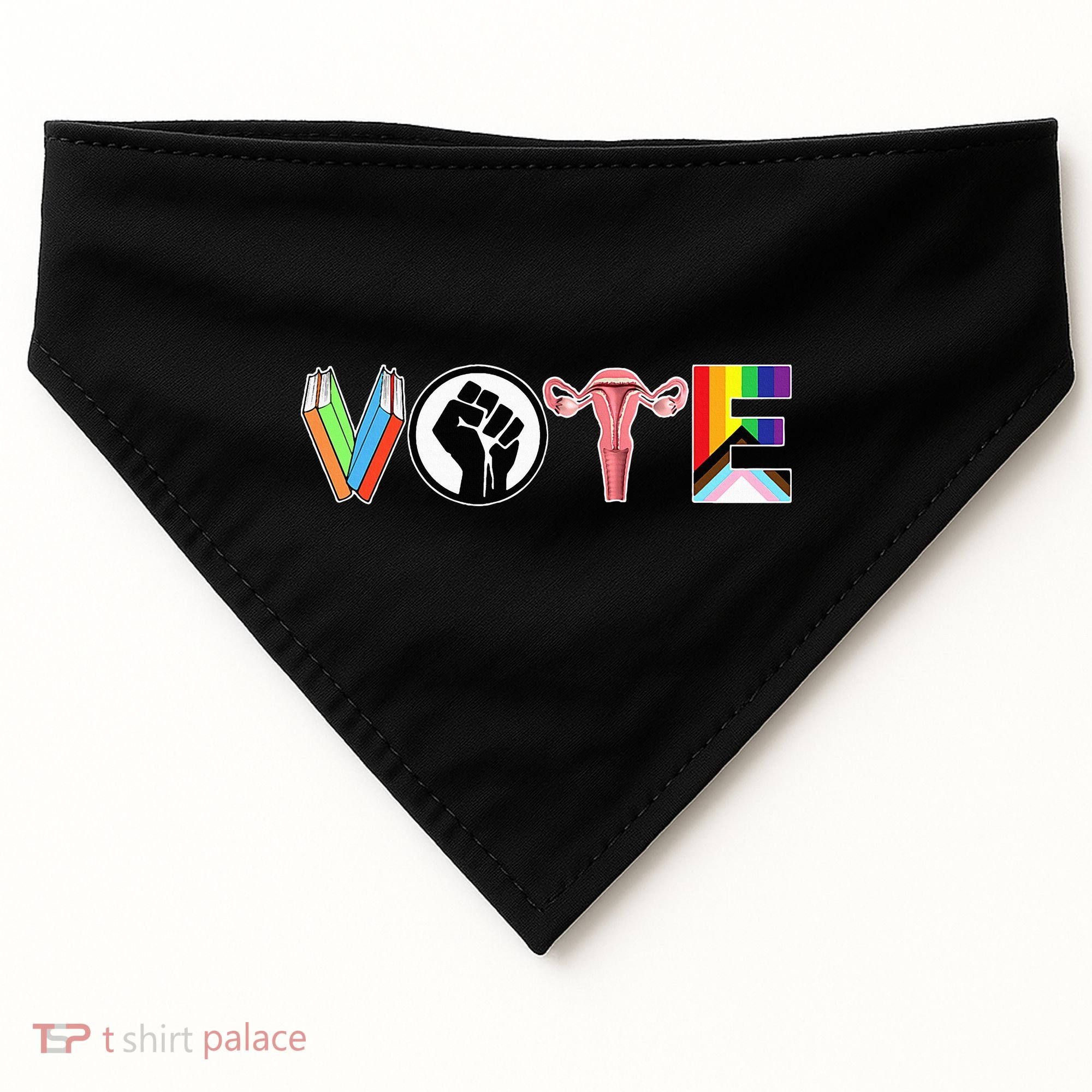 Vote Books Fist Ovaries Lgtbq USA-Made Doggie Bandana